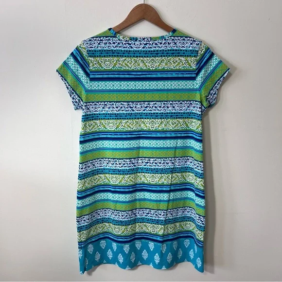 Lands End Colorful Nylon Blend T Shirt Dress Size Medium Swim Vacation Beach - Picture 4 of 11